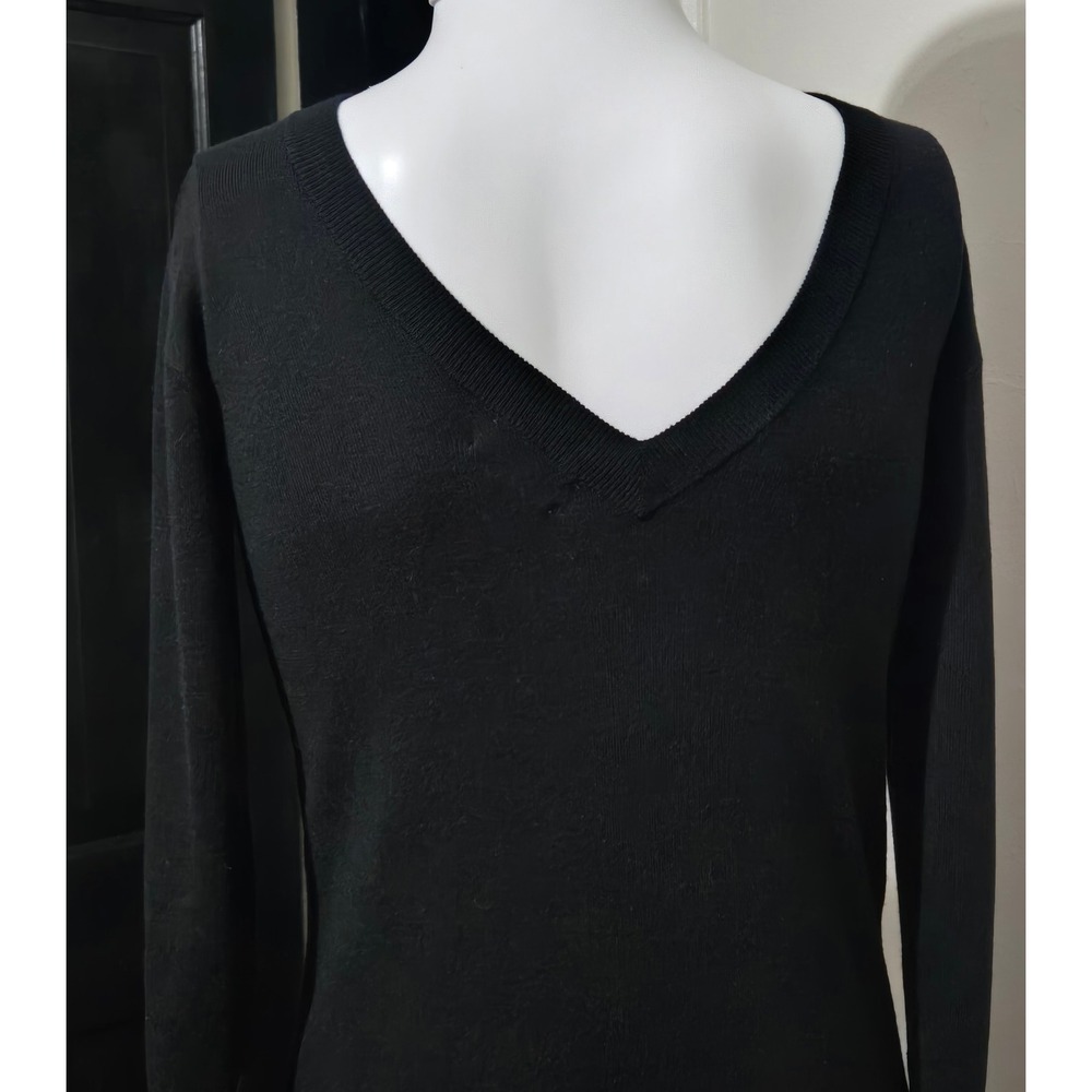 The Drop Suki Black Rib Knit Long Sleeve V-Back Midi Sweater Dress XS NEW - Picture 4 of 7